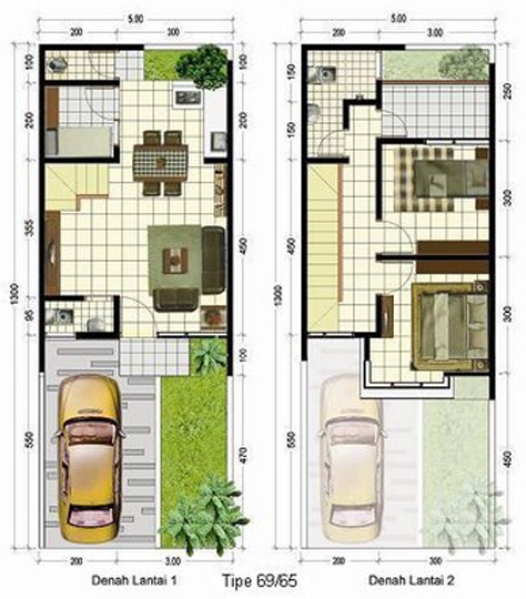 denah rumah minimalis 2 lantai